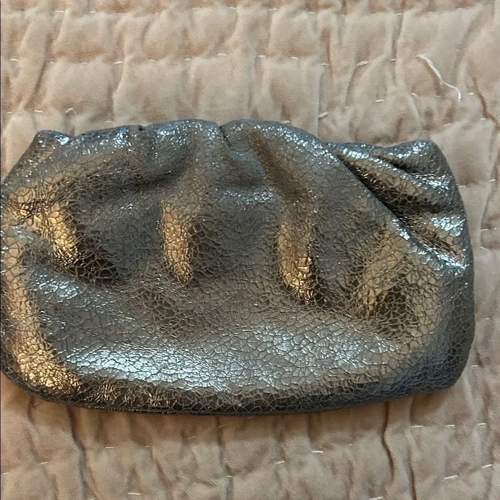 Minx leather metallic Silver Clutch Bag